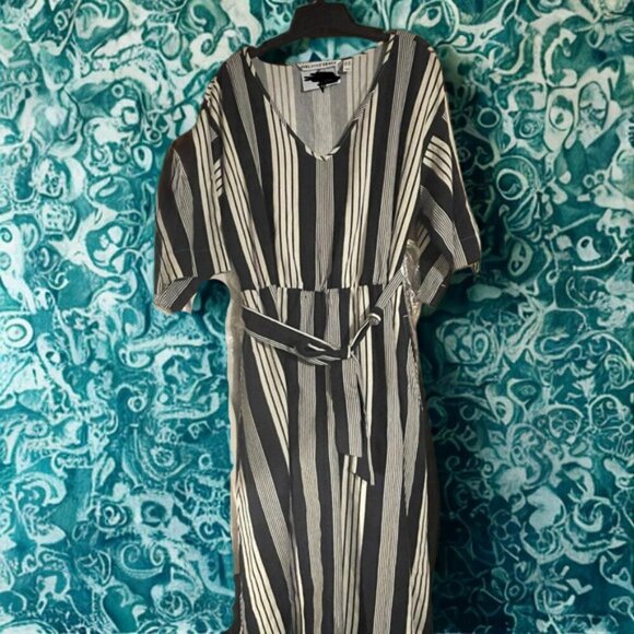 Girl With Curves Linen Blend Navy Striped MIDI Dress 4XT NWOT summer nautical - Picture 5 of 7